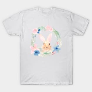 Watercolor Bunny Rabbit in a Floral wreath T-Shirt